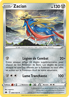 Carte Pokémon Holographique rare Zacian 094/159 de la série Zénith Suprême