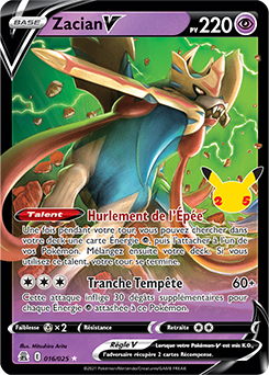 Carte Pokémon Ultra rare V Zacian V 16/25 de la série Célébrations