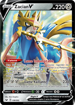 Carte Pokémon Zacian V 138/202 de la série Épée et Bouclier en