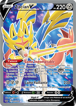 Carte Pokémon Full Art V Zacian V 195/202 de la série Épée et Bouclier