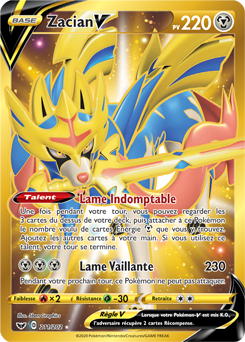 Carte Pokémon Pokémon V Gold Zacian V 211/202 de la série Épée et Bouclier