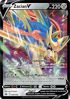 Carte Pokémon Ultra rare V Zacian V 095/159 de la série Zénith Suprême