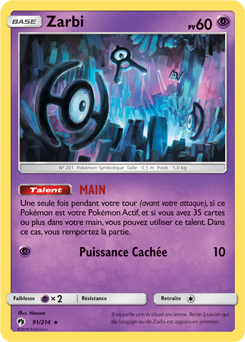 Carte Pokémon Zarbi 91/214 de la série Tonnerre Perdu en vente au meilleur prix