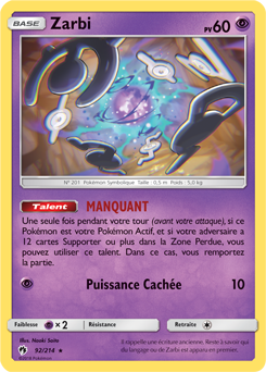 Carte Pokémon Zarbi 92/214 de la série Tonnerre Perdu en vente au meilleur prix