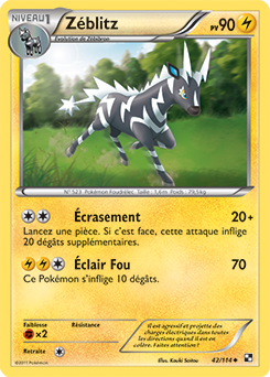 Carte Pokémon Peu commune Zéblitz 42/114 de la série Noir & Blanc