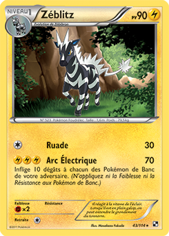 Carte Pokémon Rare Zéblitz 43/114 de la série Noir & Blanc