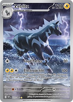 Carte Pokémon Illustration rare Zéblitz 115/86 de la série Flamme Blanche