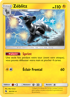 Carte Pokémon Rare Zéblitz 82/214 de la série Tonnerre Perdu
