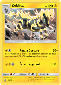 Carte Pokémon Rare Zéblitz 45/181 de la série Duo de Choc