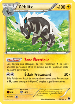 Carte Pokémon Rare Zéblitz 49/122 de la série Rupture Turbo