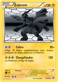 Carte Pokémon Holographique Rare Zekrom 47/114 de la série Noir & Blanc
