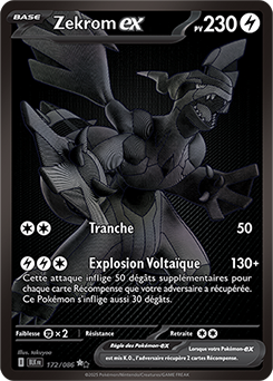 Carte Pokémon Noir Blanc rare Zekrom ex 172/86 de la série Foudre Noire