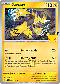 Carte Pokémon Communes Zeraora 057/128 de la série 30e Anniversaire