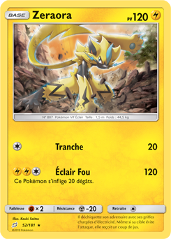 Carte Pokémon Holographique Rare Zeraora 52/181 de la série Duo de Choc