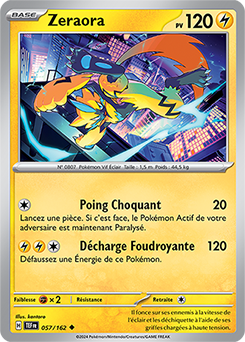 Carte Pokémon Zeraora 57/162 de la série Forces Temporelles en vente au meilleur prix