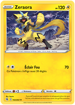 Carte Pokémon Rare Zeraora 102/264 de la série Poing de Fusion