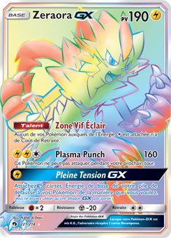 Carte Pokémon Zeraora GX 221/214 de la série Tonnerre Perdu en vente au meilleur prix