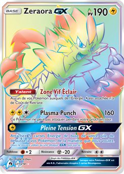 Carte Pokémon Secrète Rainbow GX Zeraora GX 221/214 de la série Tonnerre Perdu