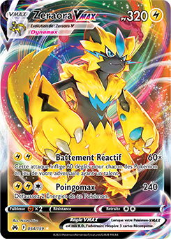 Carte Pokémon Ultra rare VMAX Zeraora VMAX 054/159 de la série Zénith Suprême