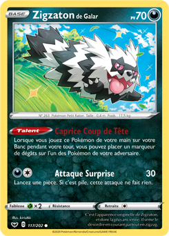 Carte Pokémon Zigzaton de Galar 117/202 de la série Épée et Bouclier en vente au meilleur prix