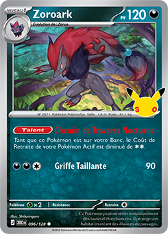 Carte Pokémon Communes Zoroark 096/128 de la série 30e Anniversaire