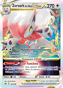 Carte Pokémon Ultra rare VSTAR Zoroark de Hisui VSTAR 147/196 de la série Origine Perdue