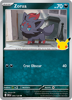 Carte Pokémon Communes Zorua 095/128 de la série 30e Anniversaire
