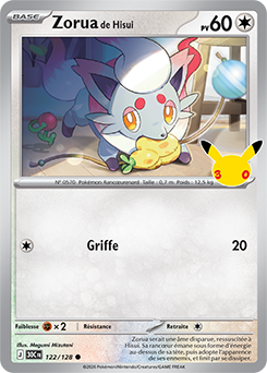 Carte Pokémon Communes Zorua de Hisui 122/128 de la série 30e Anniversaire
