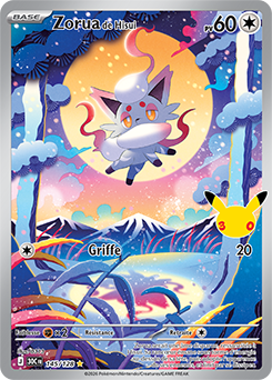 Carte Pokémon Illustration rare Zorua de Hisui 145/128 de la série 30e Anniversaire