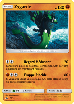 Carte Pokémon Rare Zygarde 72/131 de la série Lumière Interdite