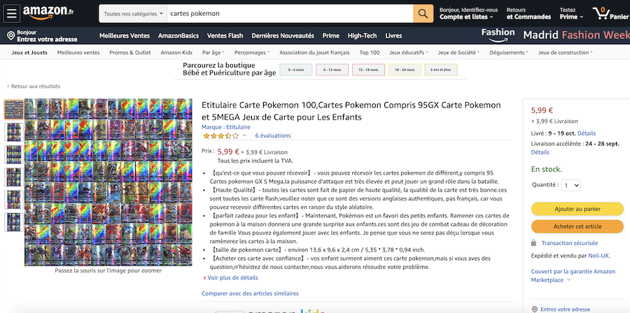 Fausses cartes Pokémon Amazon