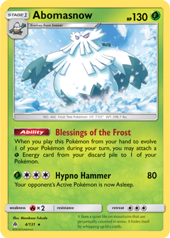 Rare Pokémon card Abomasnow 4/131 from Forbidden Light expansion