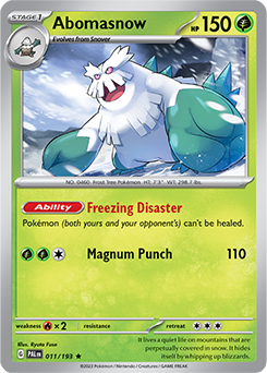 Rare Pokémon card Abomasnow 011/193 from Paldea Evolved expansion