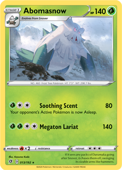 Rare Pokémon card Abomasnow 13/192 from Rebel Clash expansion