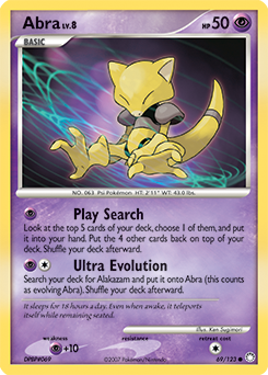 Common Pokémon card Abra 69/123 from Mysterious Treasures expansion