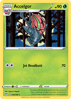Rare Pokémon card Accelgor 10/189 from Darkness Ablaze expansion