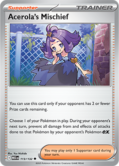Uncommon Pokémon card Acerola's Mischief 113/132 from Mega Evolution expansion