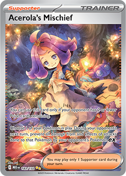 Special illustration rare Pokémon card Acerola's Mischief 183/132 from Mega Evolution expansion