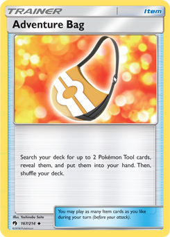 Uncommon Pokémon card Adventure Bag 167/214 from Lost Thunder expansion