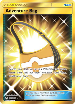 Secret Gold Pokémon card Adventure Bag 228/214 from Lost Thunder expansion