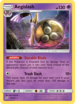 Rare holo Pokémon card Aegislash 95/236 from Unified Minds expansion