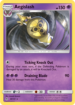 Rare Pokémon card Aegislash 49/131 from Forbidden Light expansion