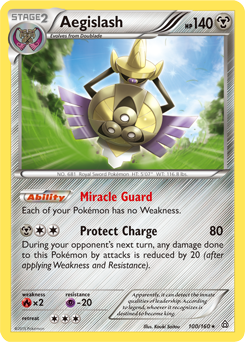 Rare holo Pokémon card Aegislash 100/160 from Primal Clash expansion