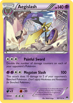 Rare holo Pokémon card Aegislash 62/122 from Breakpoint expansion