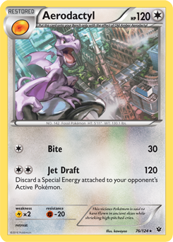 Rare Pokémon card Aerodactyl 76/124 from Fates Collide expansion
