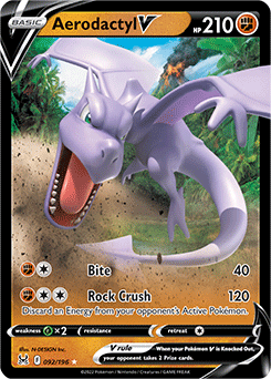 Ultra rare V Pokémon card Aerodactyl V 092/196 from Lost Origin expansion