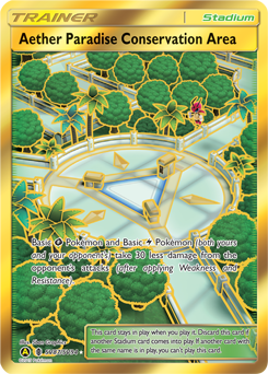 Secret Gold Pokémon card Aether Paradise Conservation Area SV87/SV94 from Hidden Fates expansion