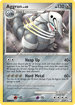 Rare holo Pokémon card Aggron 1/123 from Mysterious Treasures expansion
