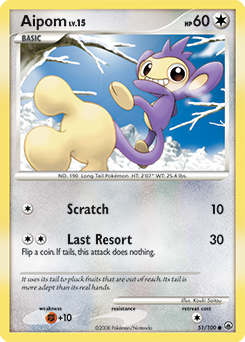 Common Pokémon card Aipom 51/100 from Majestic Dawn expansion
