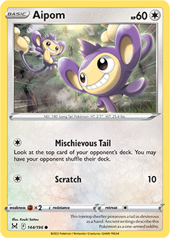 Common Pokémon card Aipom 144/196 from Lost Origin expansion